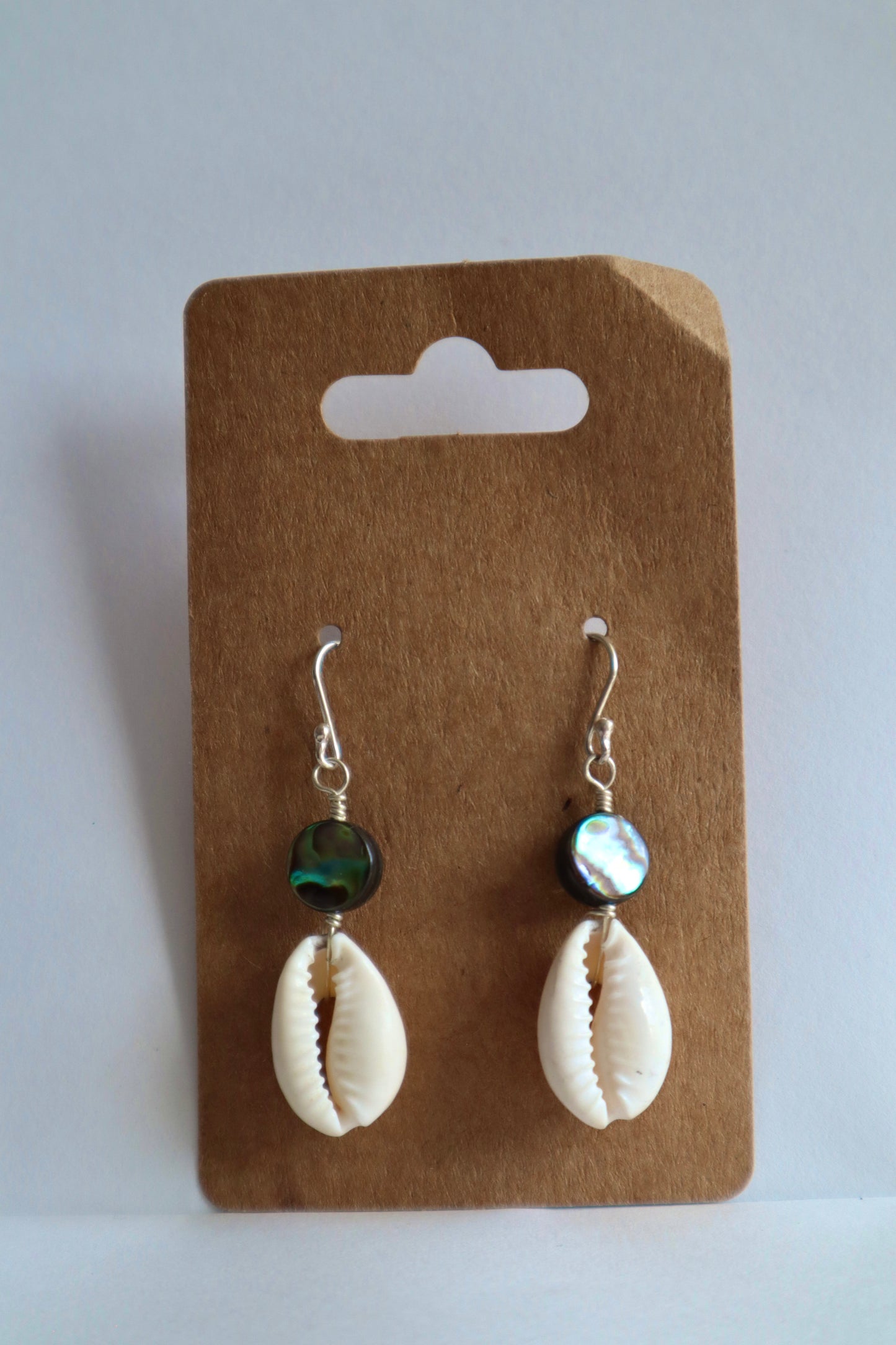 Abalone x cowrie shell earrings