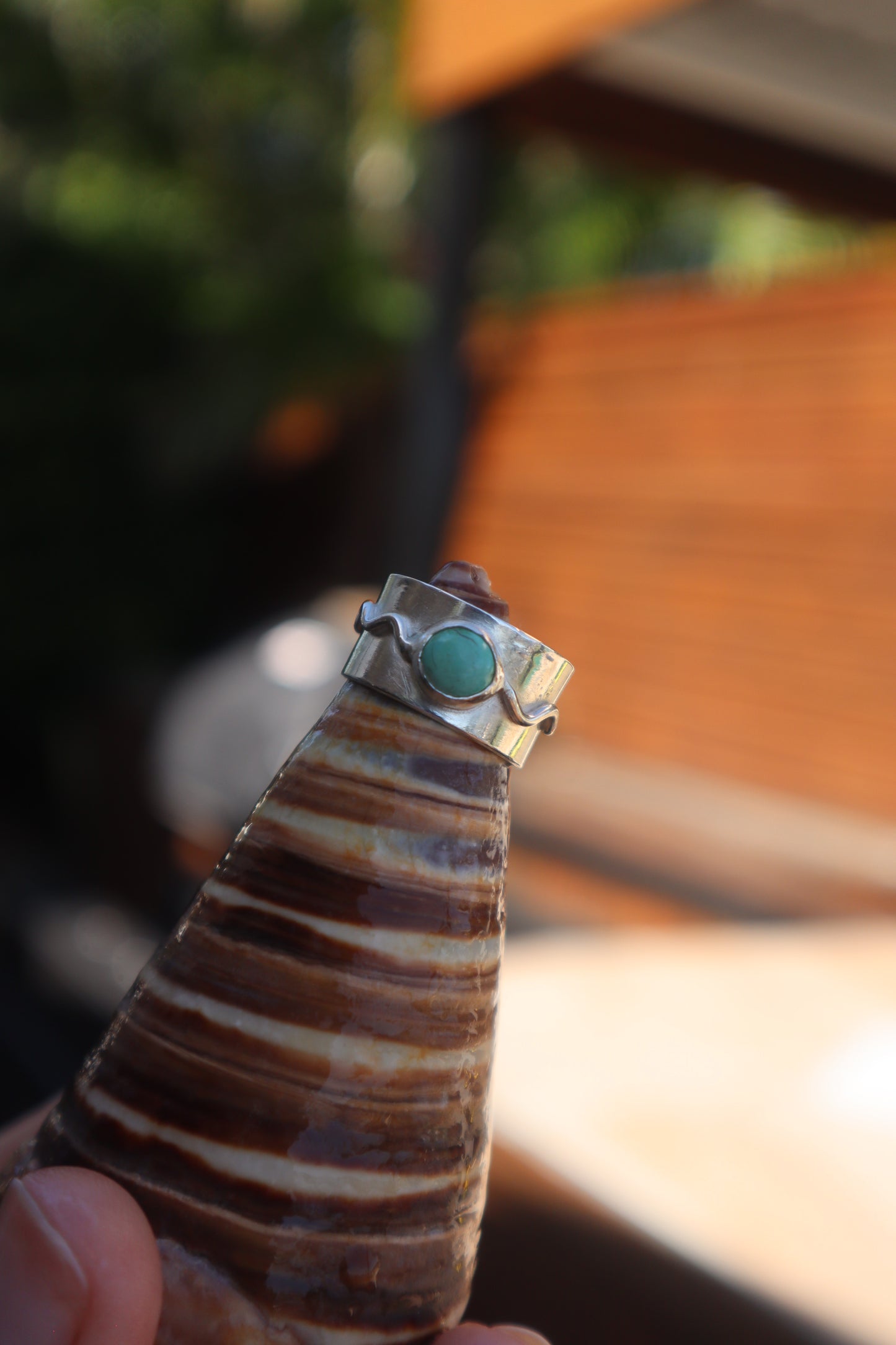 Turquoise thick band ring