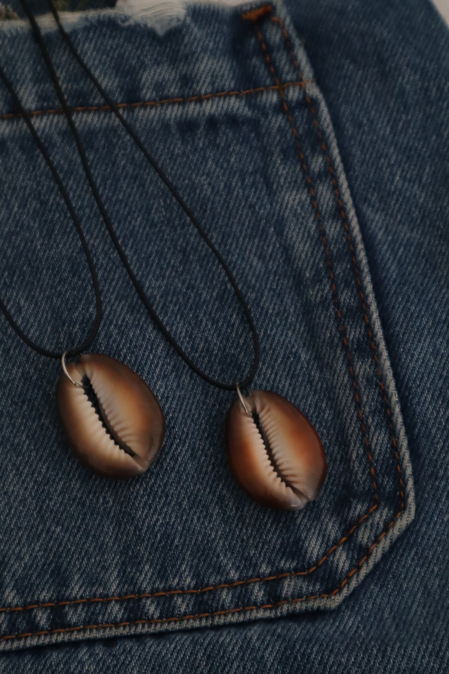 Brown cowrie shell wax cord necklace