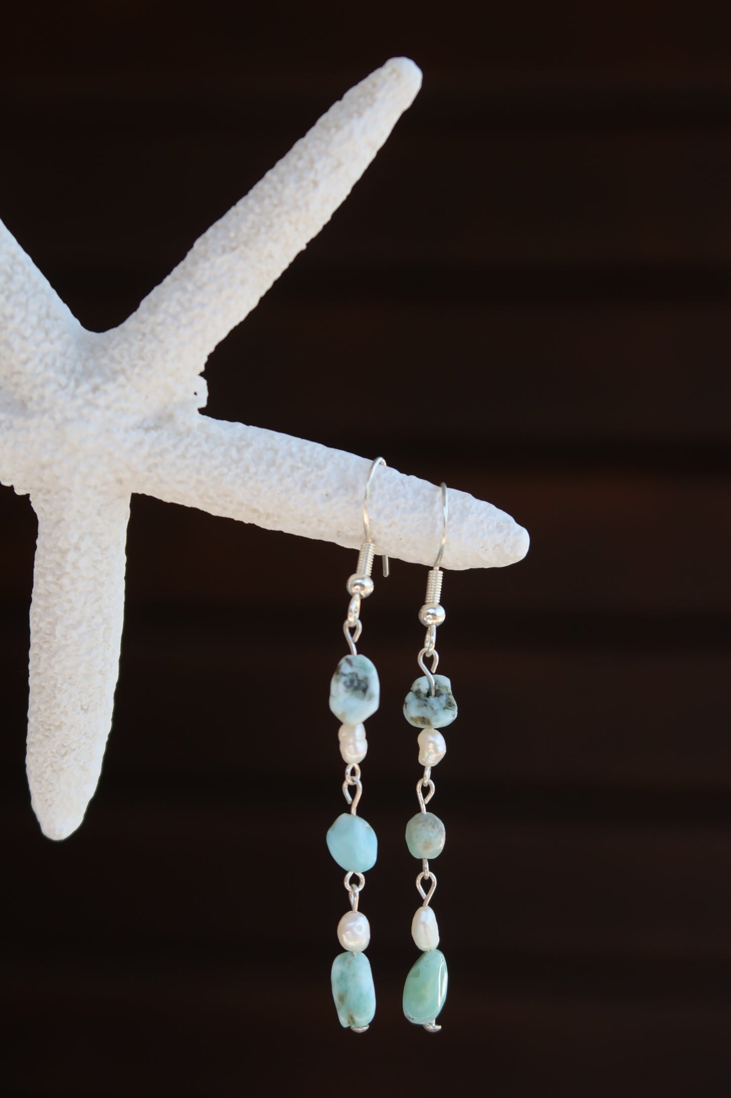 Small Larimar x pearl earrings