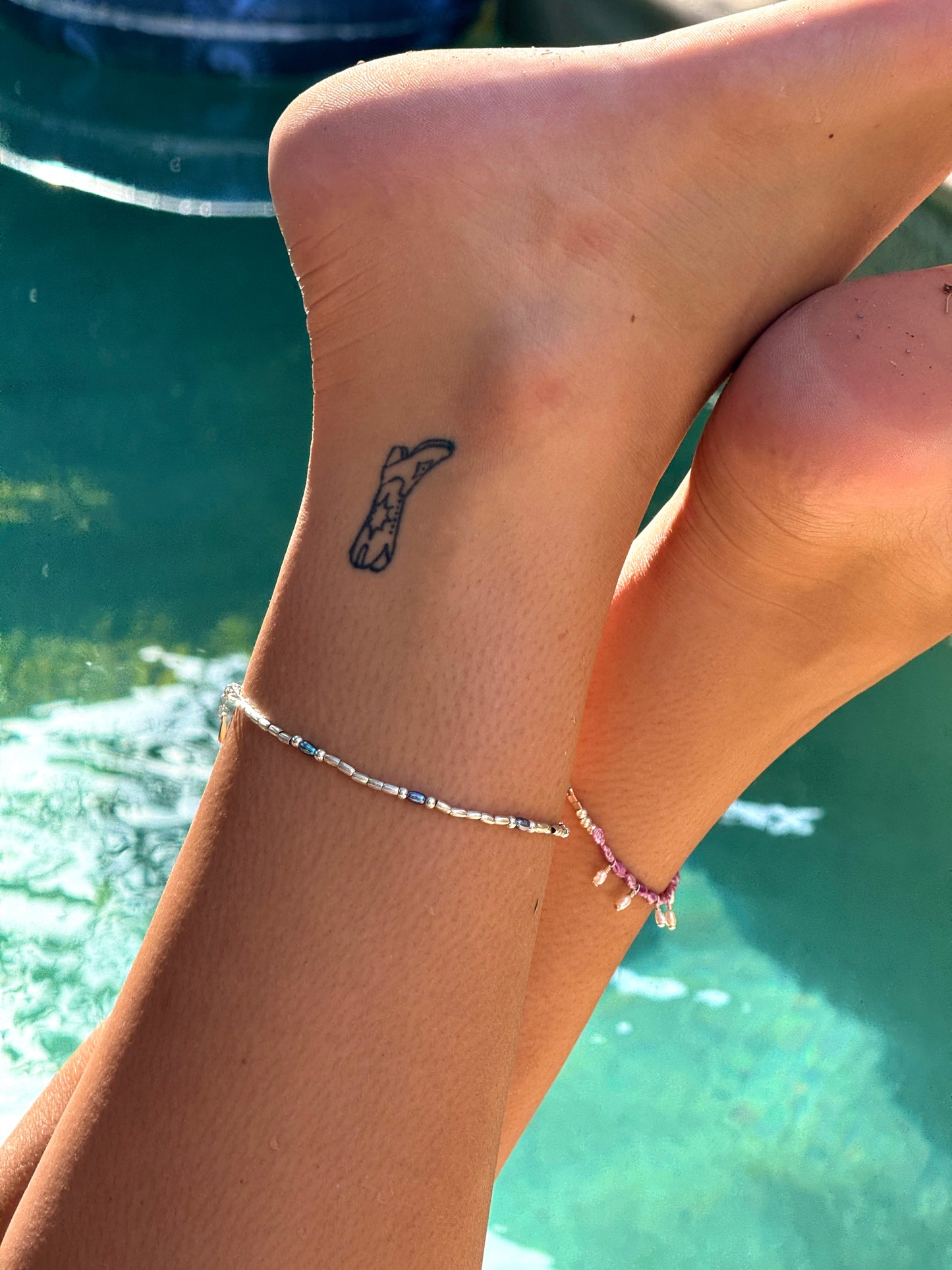 Silver x black pearl anklet