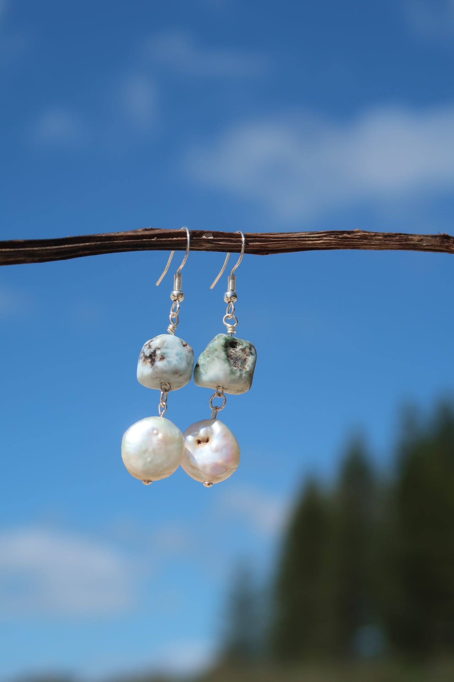 Larimar x coin pearl earrings