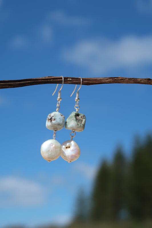Larimar x coin pearl earrings