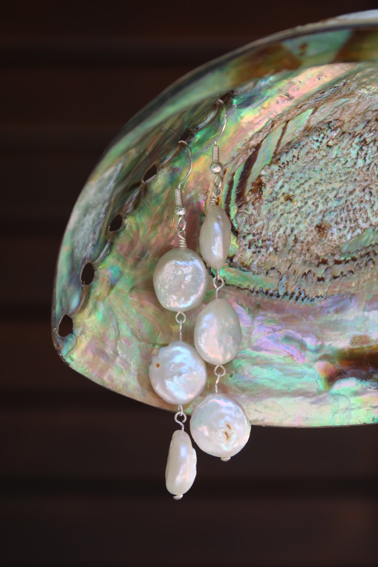 Triple coin pearl earrings