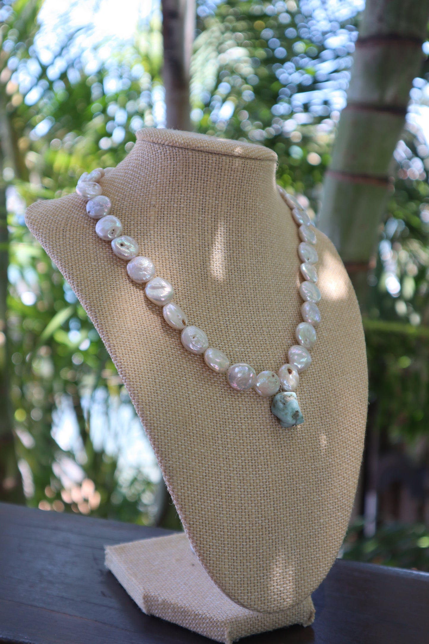 Coin pearl x Larimar necklace