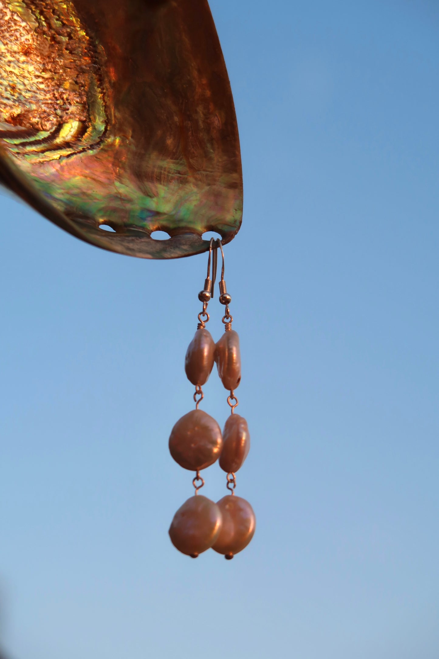 Triple coin pearl earrings