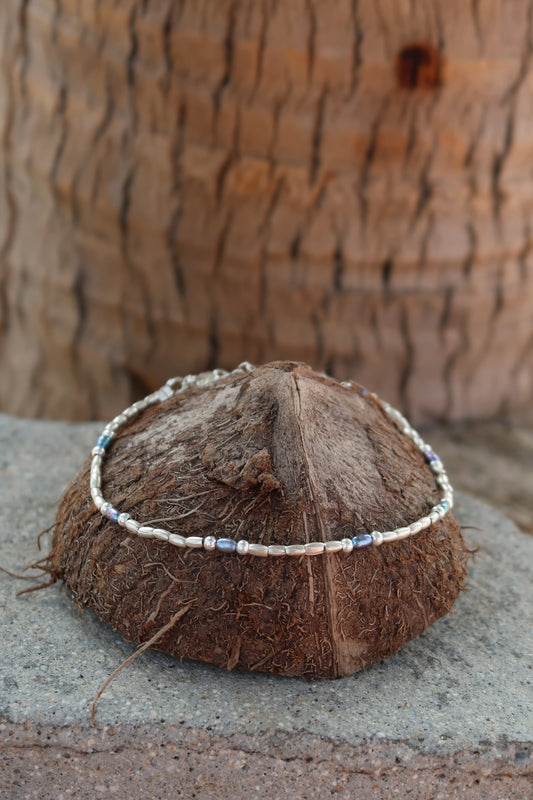 Silver x black pearl anklet