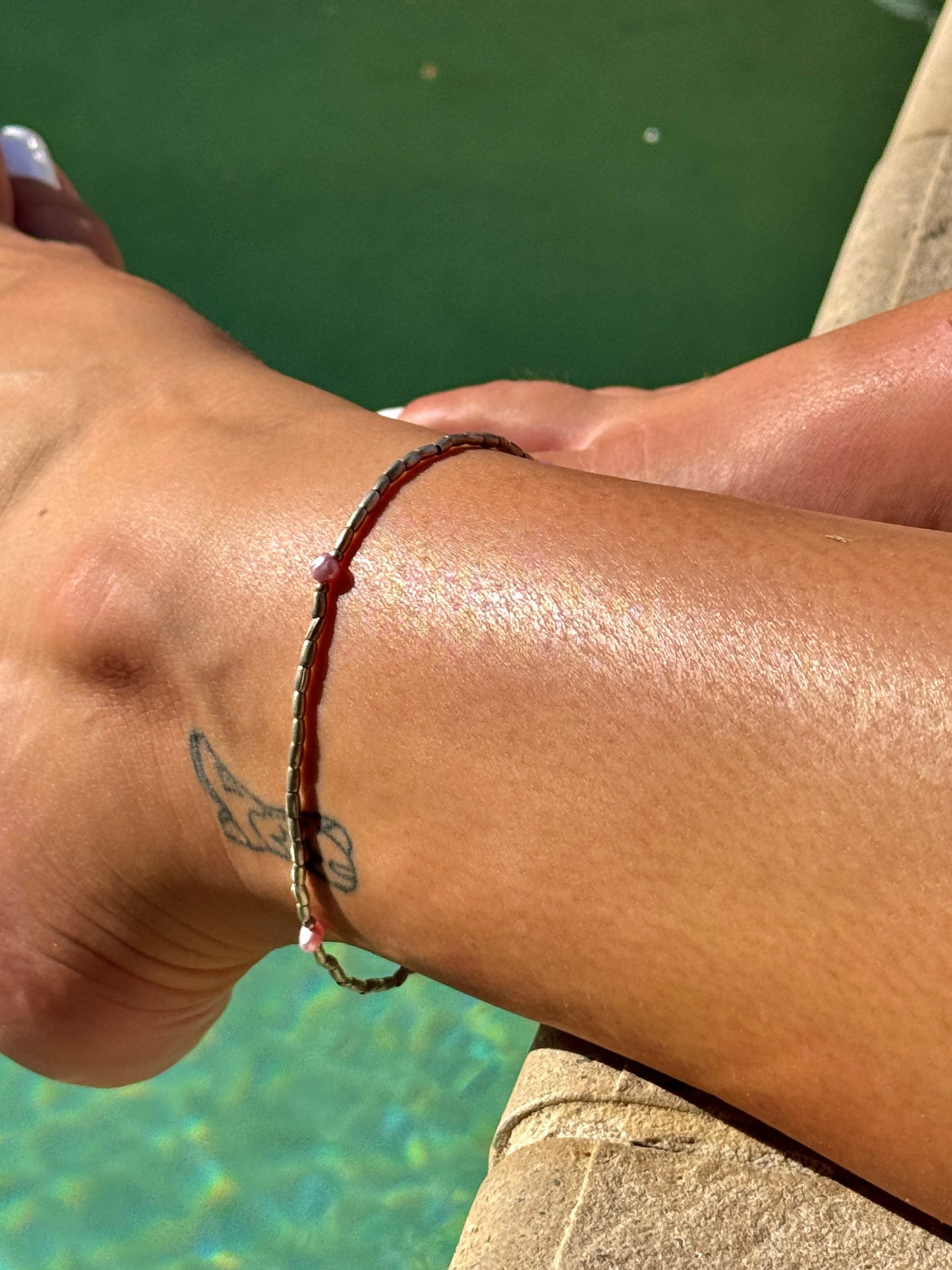 Silver x pink pearl anklet