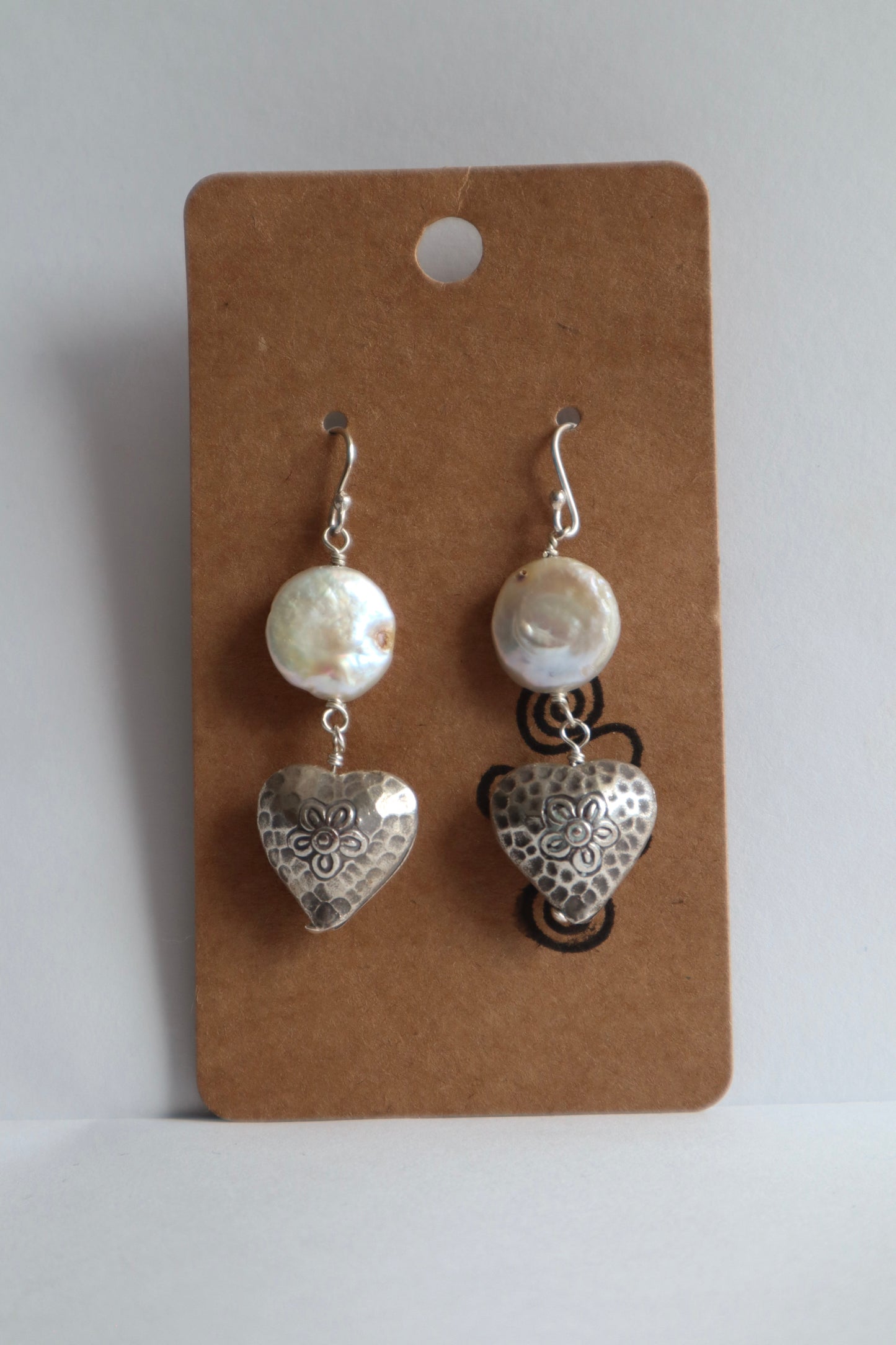 Pearl x silver heart earrings