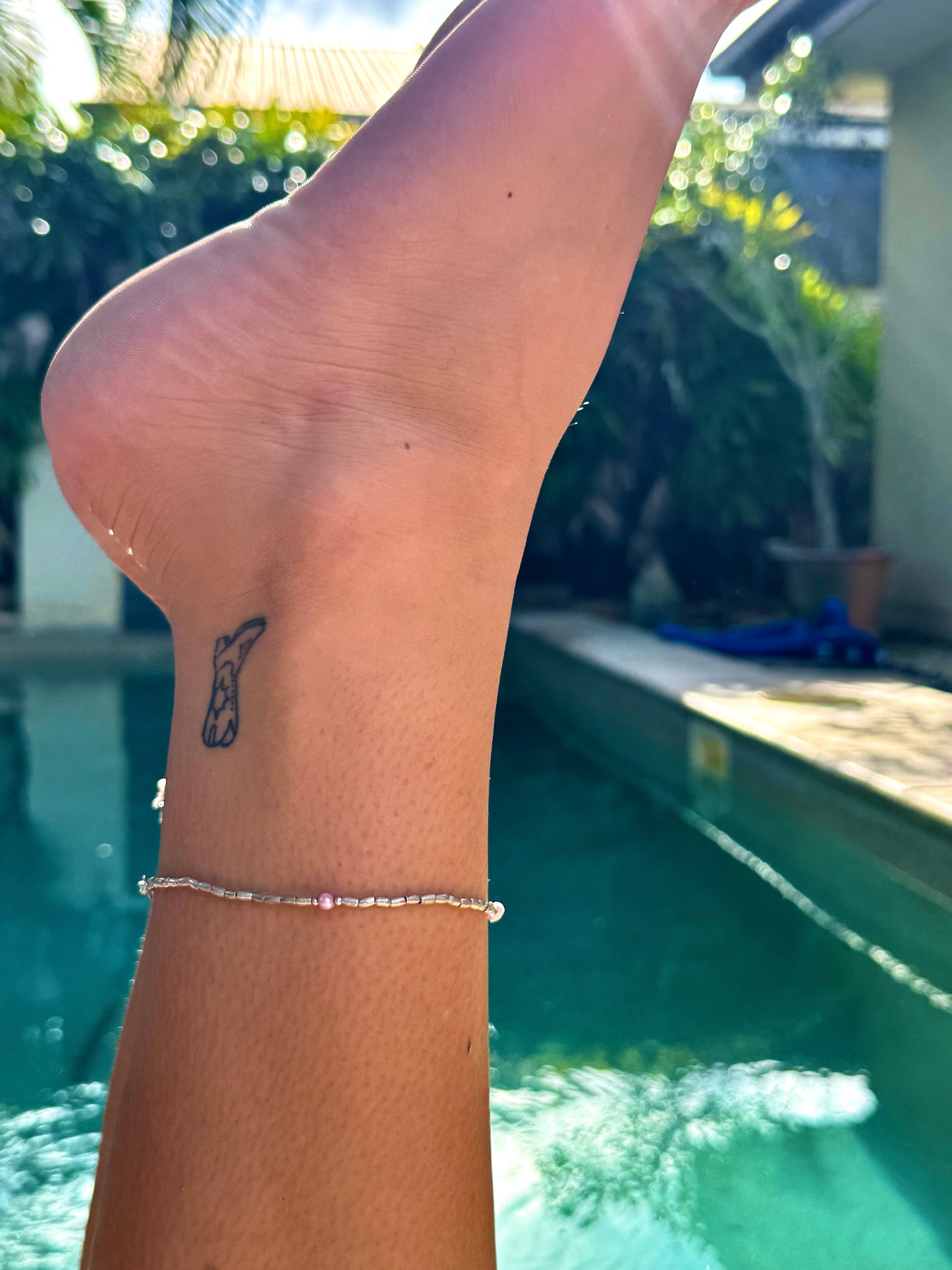 Silver x pink pearl anklet