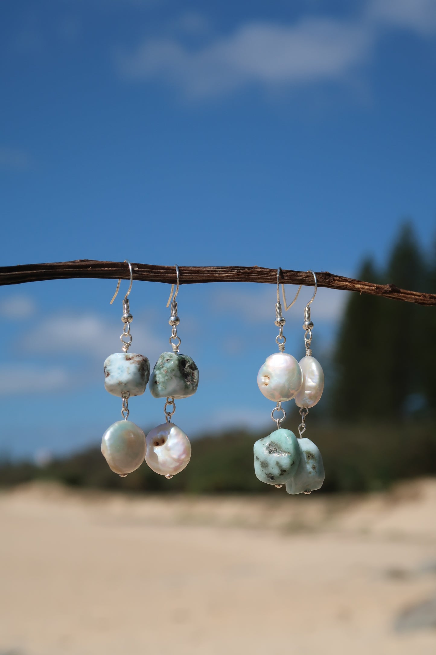 Coin pearl x Larimar earrings