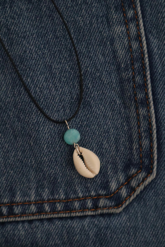 Amazonite x cowrie shell wax cord necklace