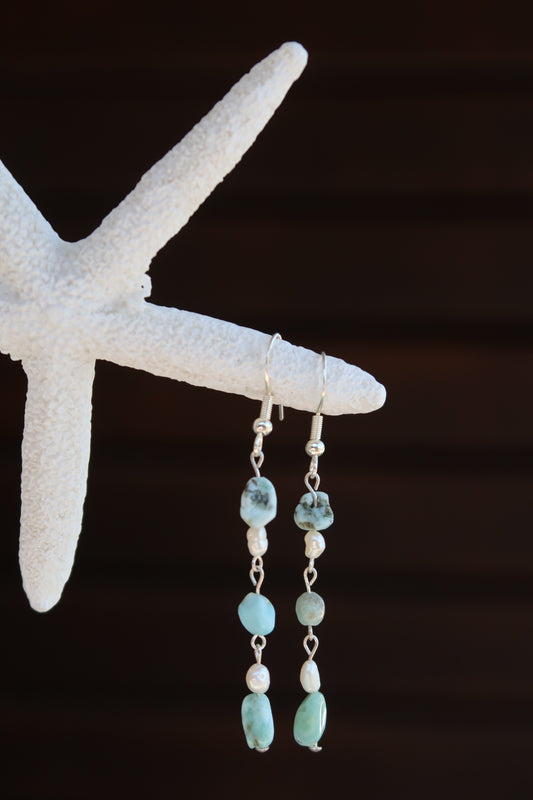 Small Larimar x pearl earrings
