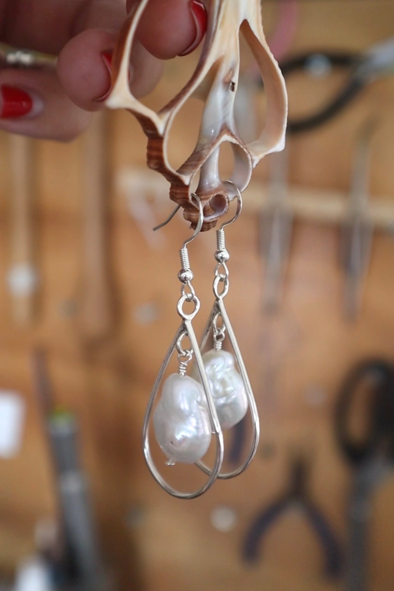 White pearl earrings