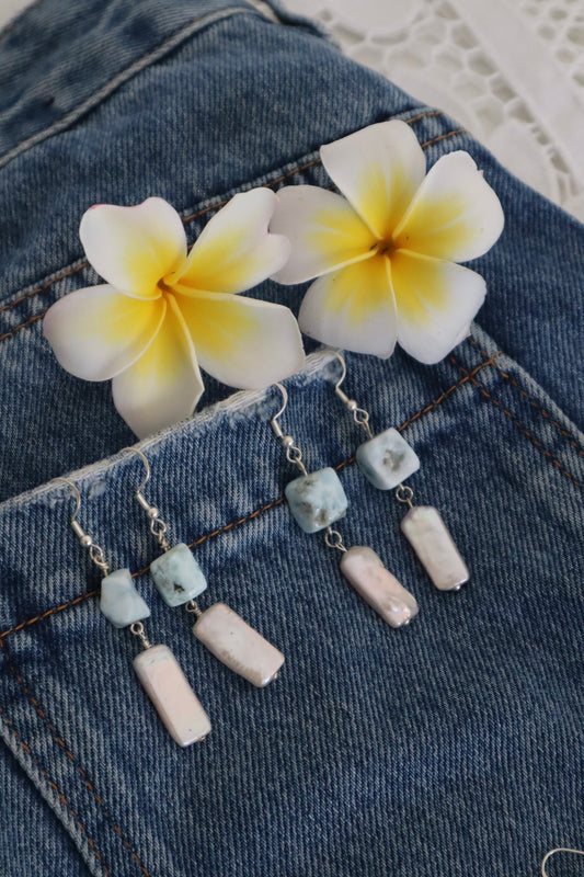 Larimar x long pearl earrings